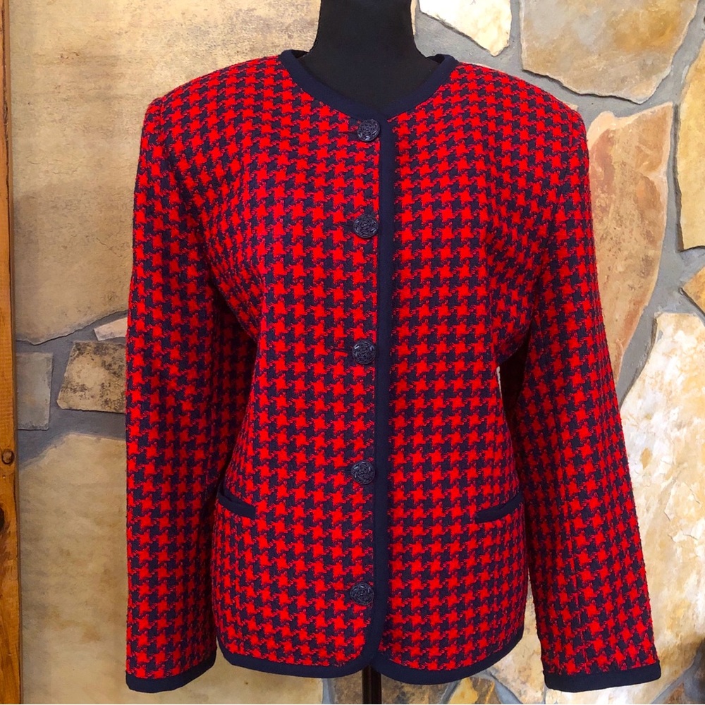 Vintage Wool Blend Houndstooth ALFRED DUNNER Jacket Red Blue (16)